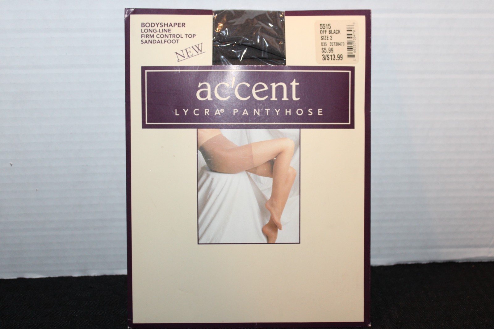 Ac&rsquo;cent® Lycra® Bodyshaper Long-Line Panty Hose #5515 – Off Black – Size 3