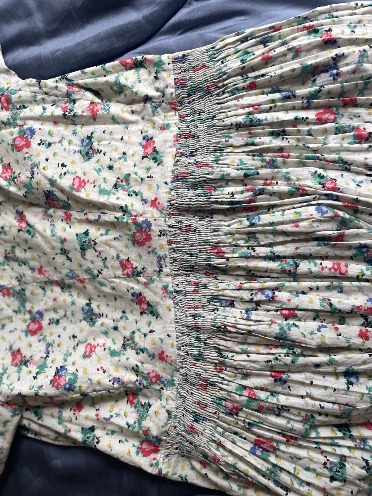 Vintage Floral Square Neck Balloon Short Sleeve Midi Homemade Day Dress S/M