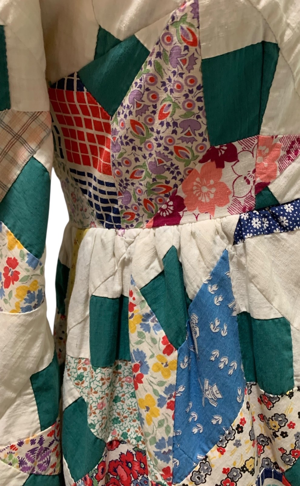 Vintage 70s Women&rsquo;s Antique Quilt American Folk Art LS Dress – Sz S/M – Wedding