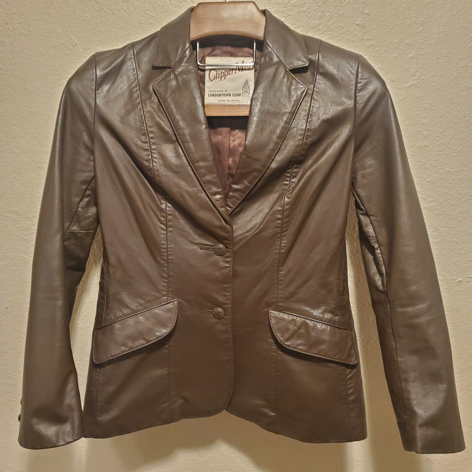 VTG 80s Clipper Mist Brown Genuine Leather Blazer Jacket Womens Size 10 Regular