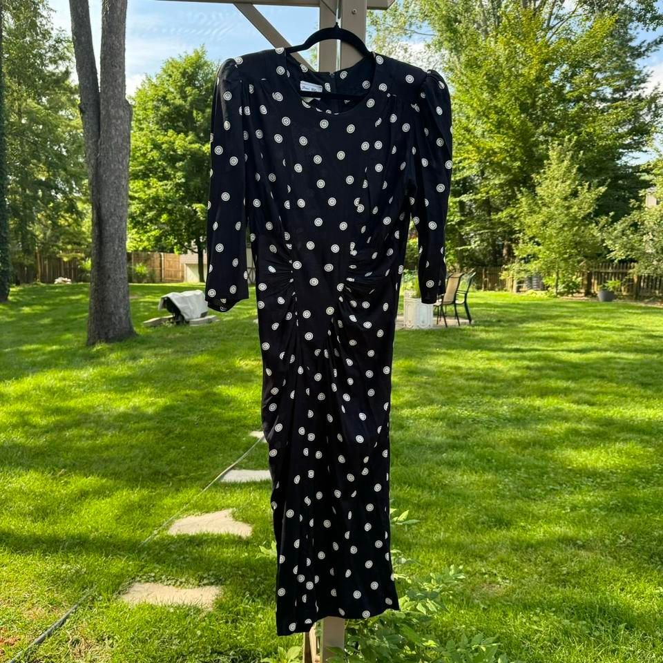 Joni Blair 1980s Midi Dress Women&rsquo;s Size 9 Button Print Shoulder Pads Retro
