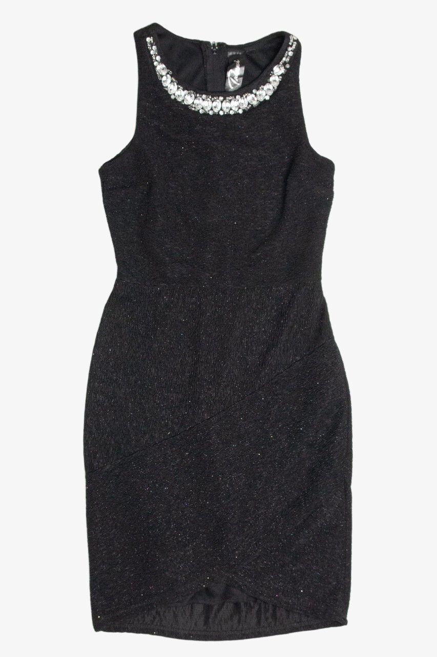 Vintage Jeweled Collar Crinkle Party Dress Black Small Trixxi (sz. 3)