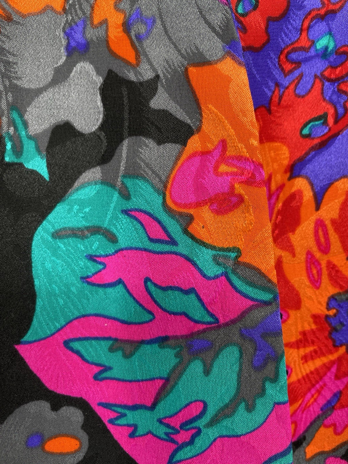 Vintage Iconic 80s Flora Kung Bold Abstract Floral Silk Asian Jacket Obi Belt XS