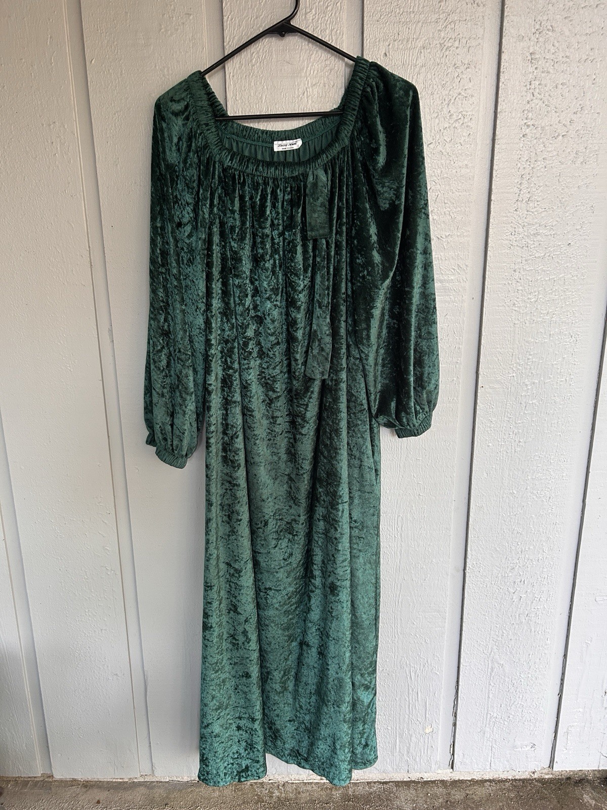 Vintage Lucie Ann emerald green velvet maxi dress boho peasant style 1970’s glam