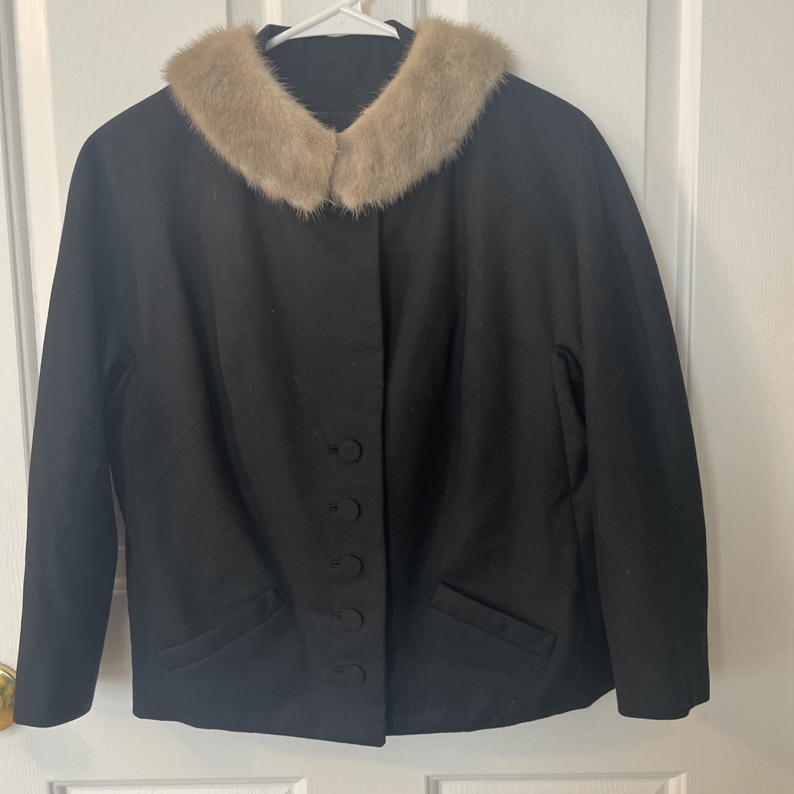Vintage Women’s Black Short Wool Jacket With Fur Collar By Brevity ￼