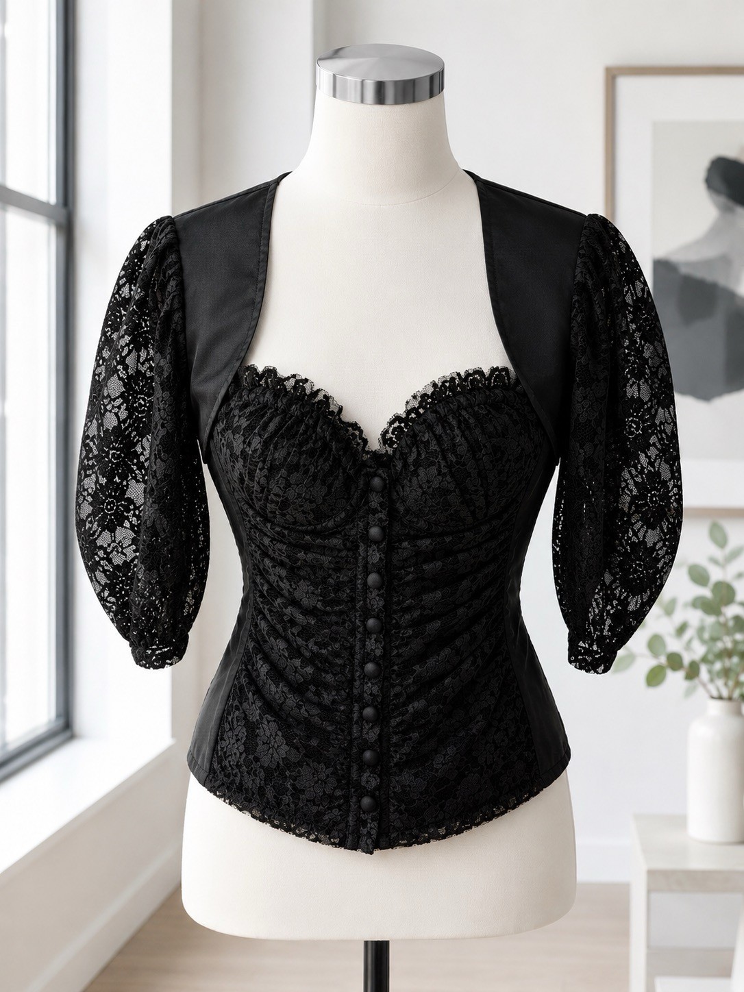 Y2K Moda International Black Lace Corset Bustier Bolero Top Goth Romantic Victor