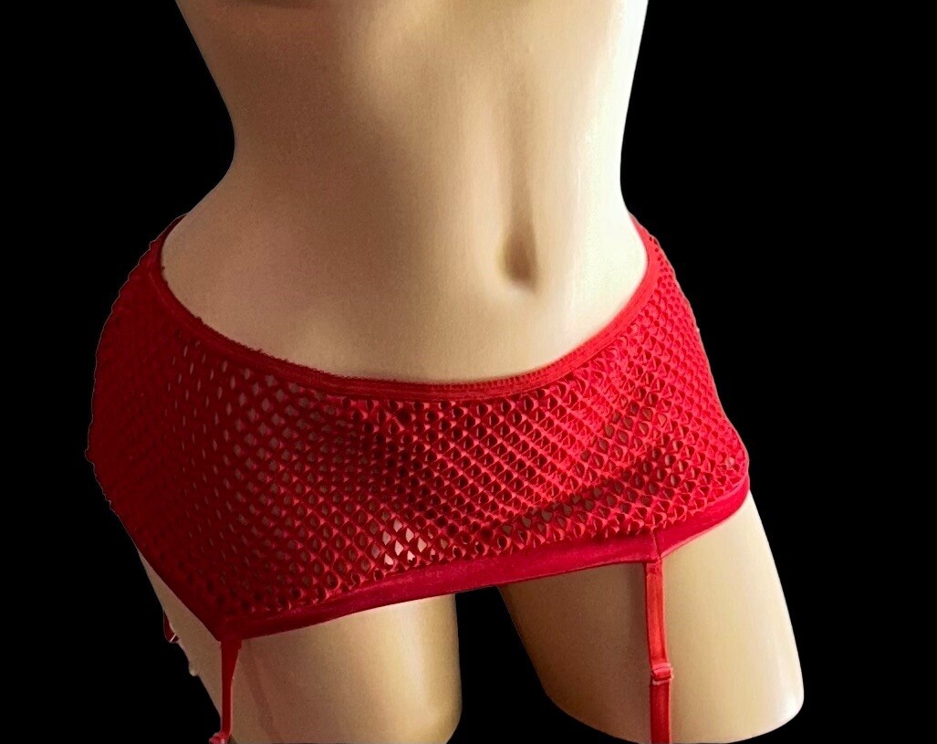 Risqué Red Slippery Satin Nylon Garter Belt G-String Panties Womens O/S NOS