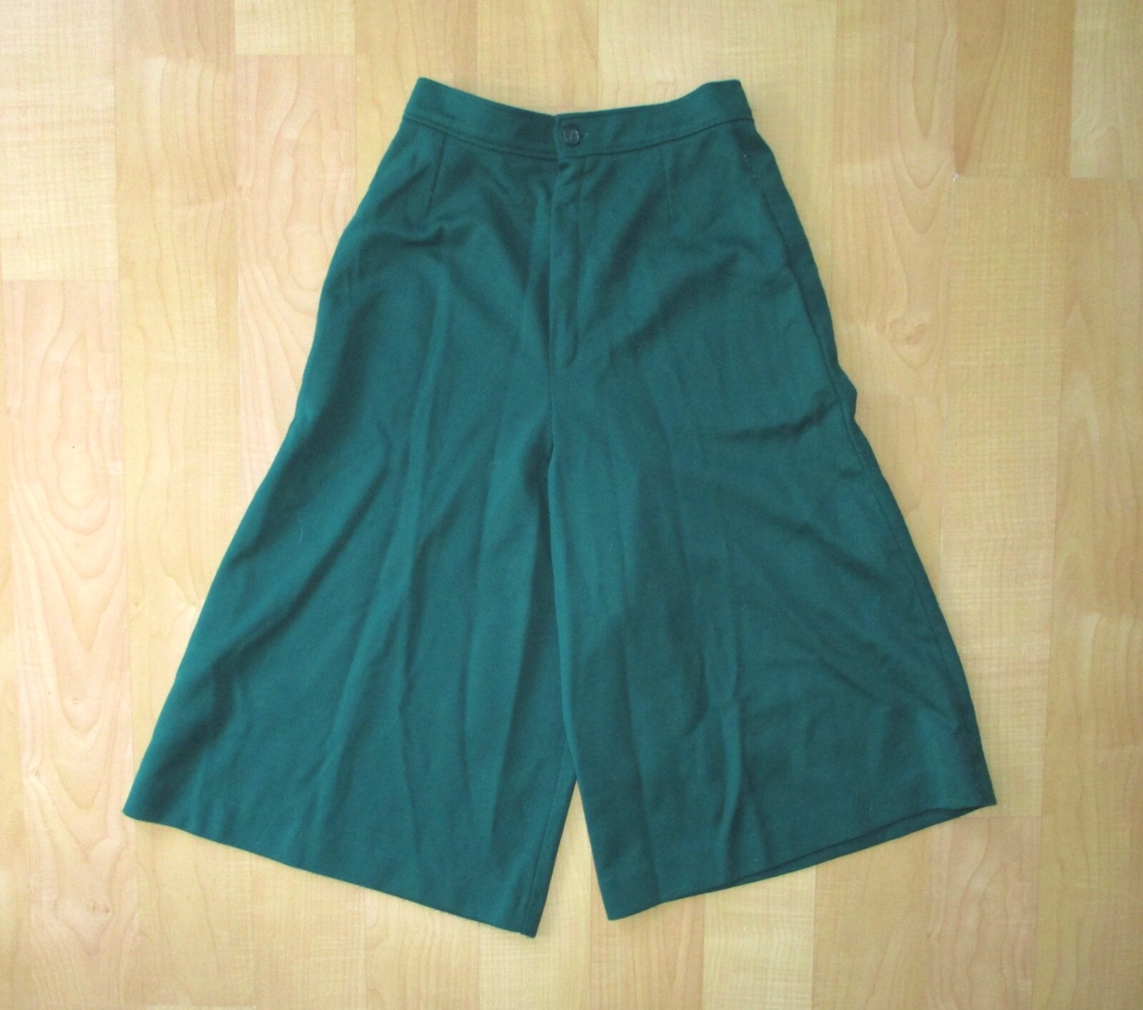 Vtg 70s Jack Winter dark teal green poly acrylic knit wide leg culottes pants 8