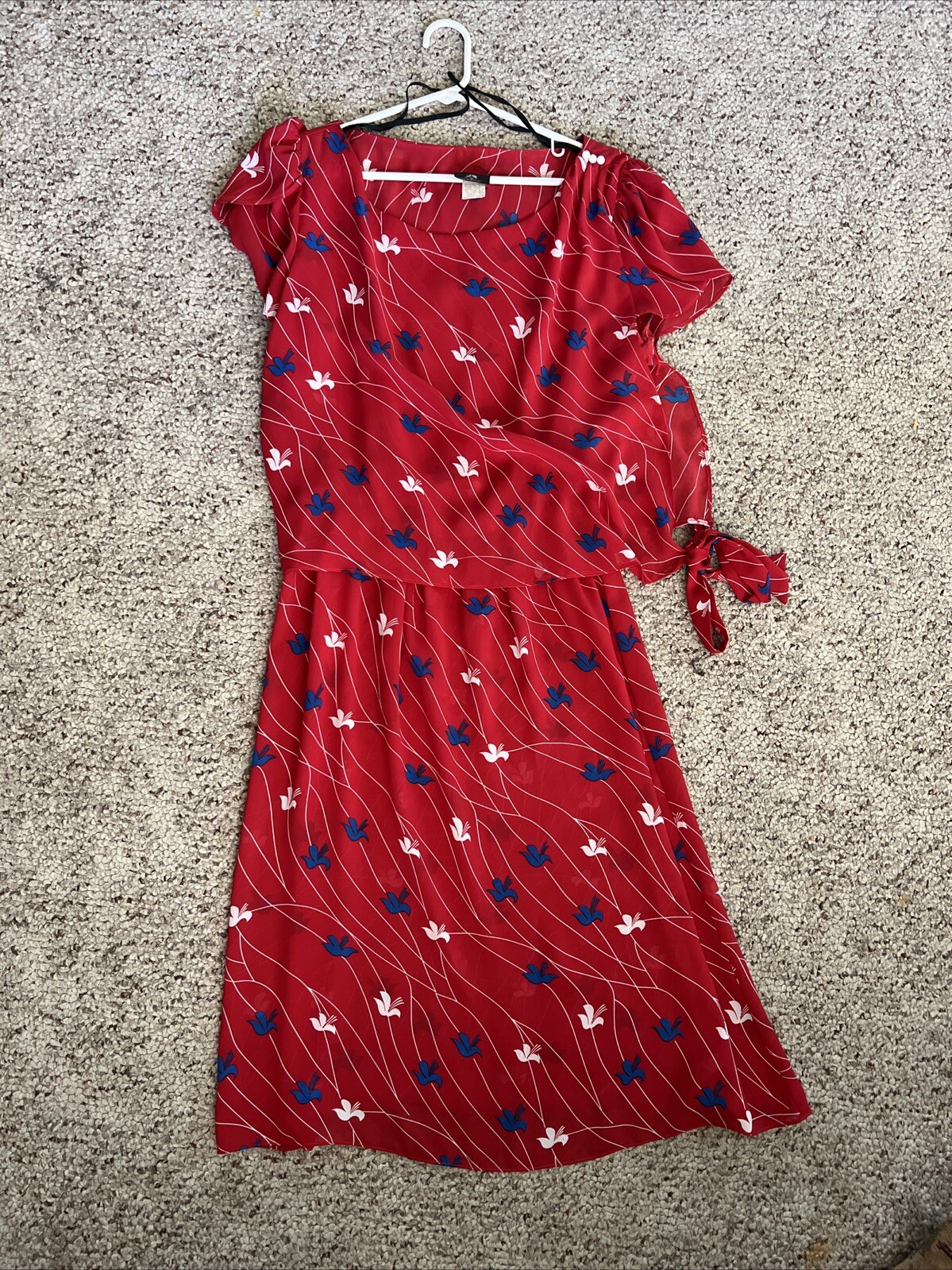 Vintage 1980s Red White & Blue 100% Polyester Dress Maree&rsquo; Made Jamaica Size 18
