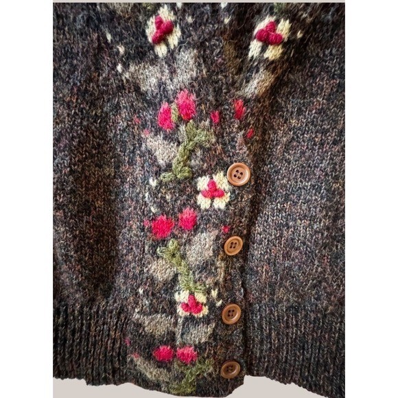 Vintage Components Susan Bristol Shetland Wool Floral Hand Embroidered Cardigan