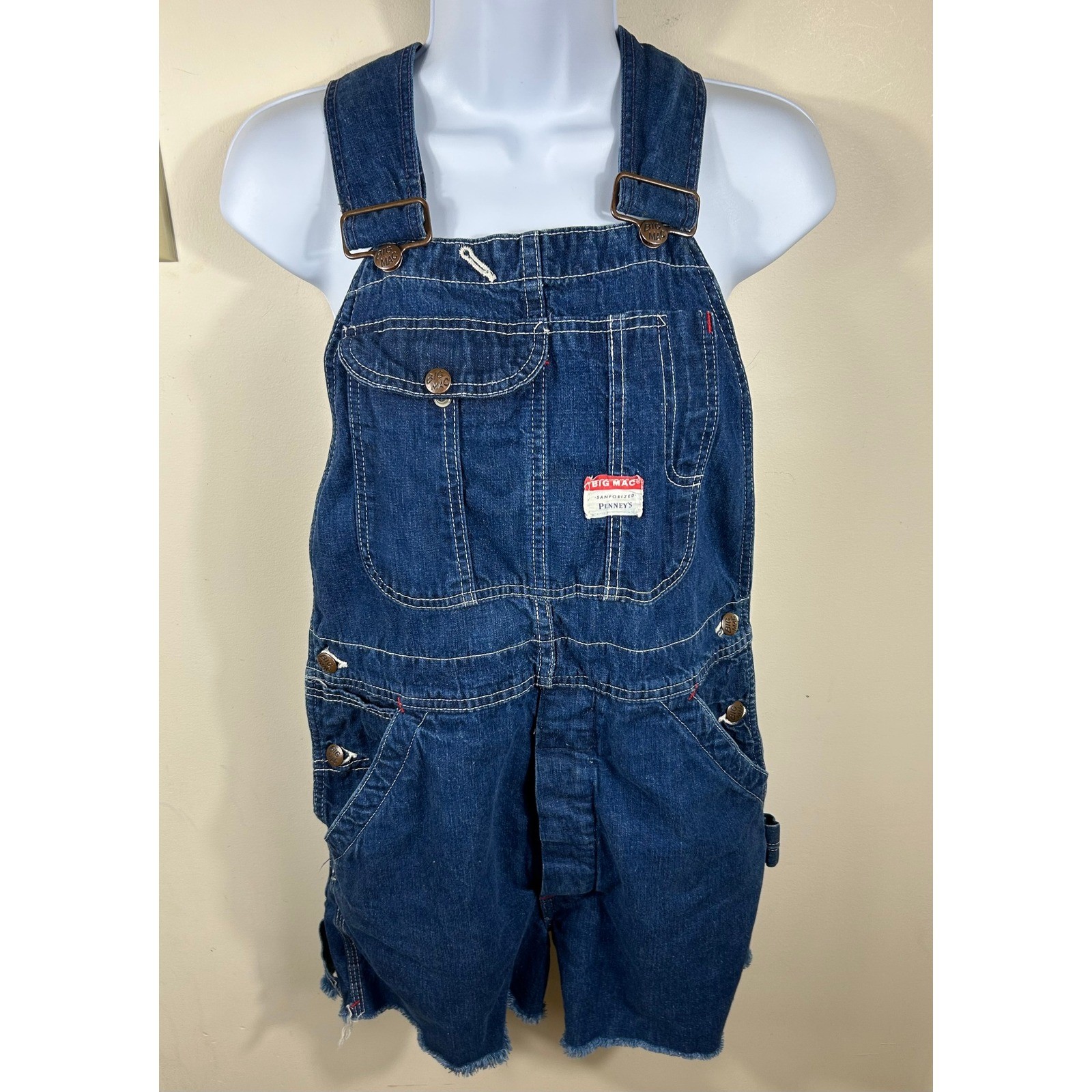 Big Mac Shortalls Unisex Blue VTG CUT OFF Denim Carpenter Penneys Bib Overalls