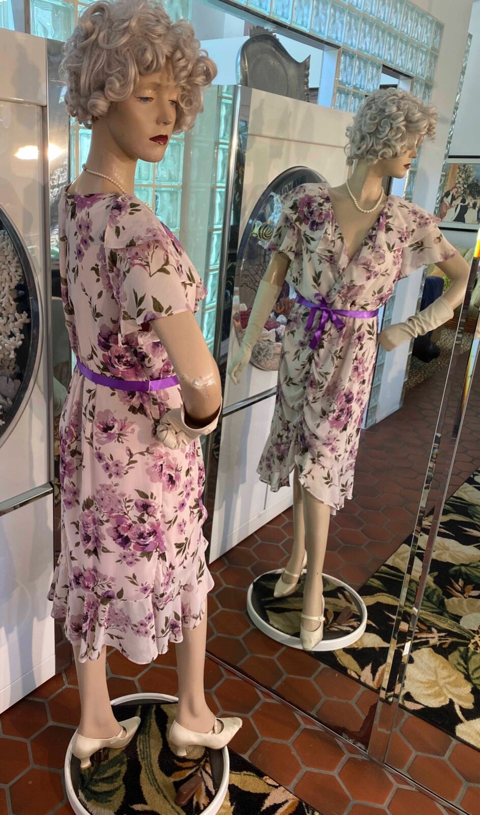 VTG Multicolor Floral Flapper Gatsby ribbon belt Dress 14P R & M Richard