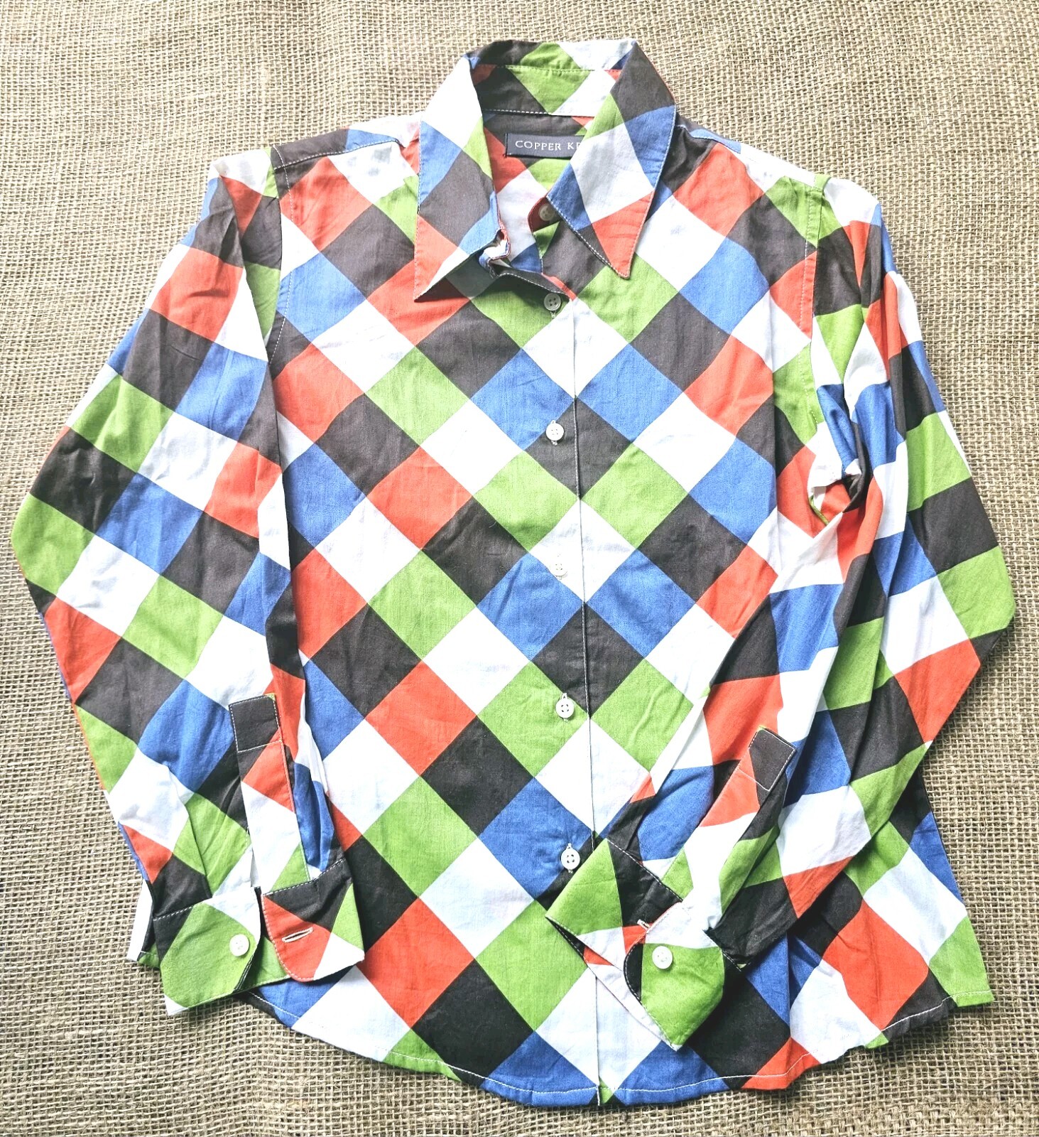 Vintage 1990s Copper Key Ladies Medium 100% Cotton Check BU Shirt Bold Checks