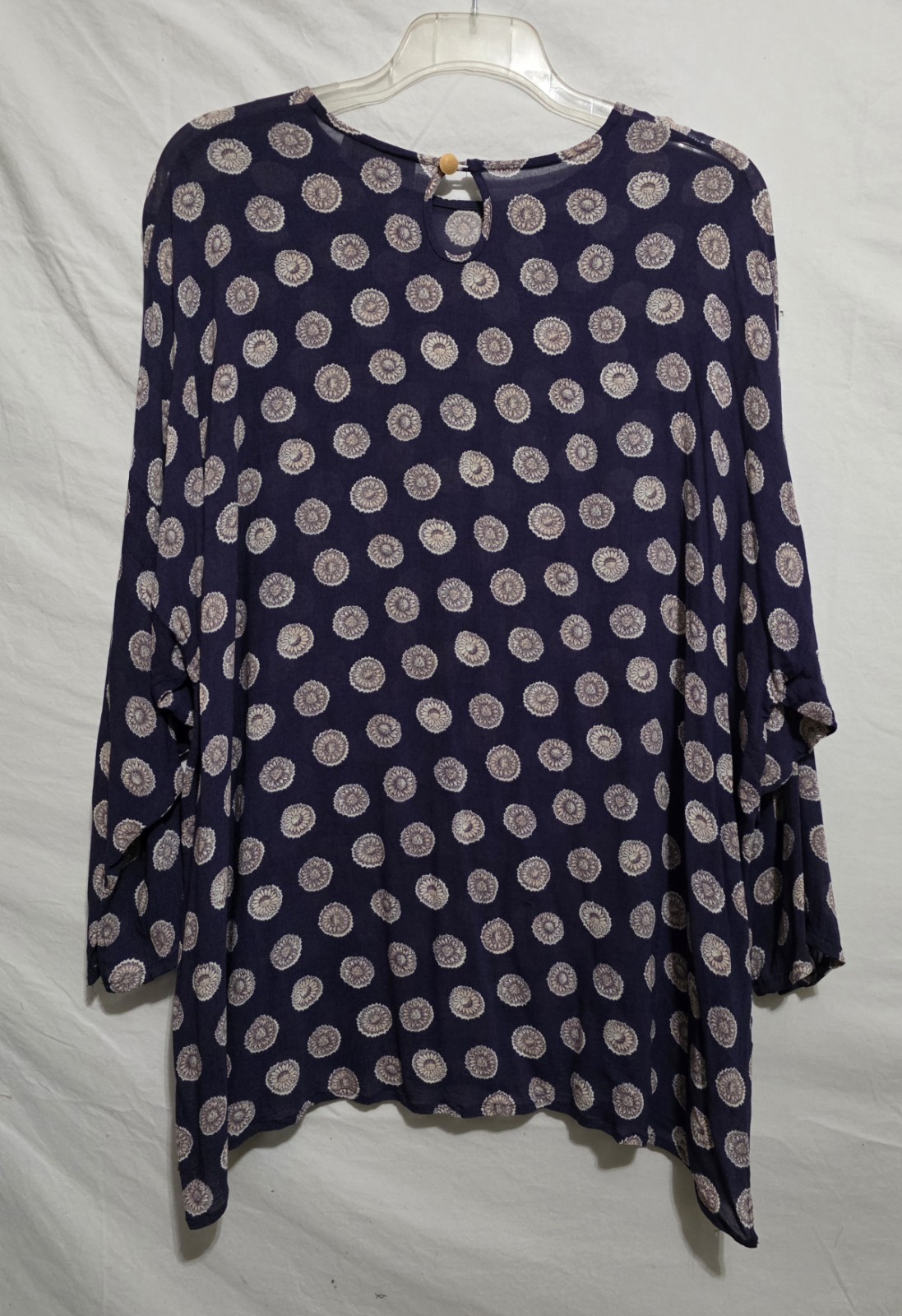 SU-ZEN OS Top Tunic Navy Floral Dots Pullover Semi-Sheer &rsquo;90s Art To Wear Boho