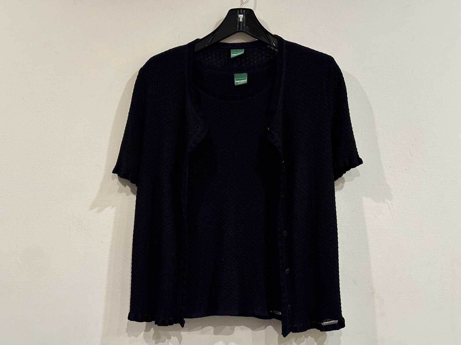 Vintage Geiger Black Knit Short Sleeve Cardigan & Top Set Made in Austria – 38