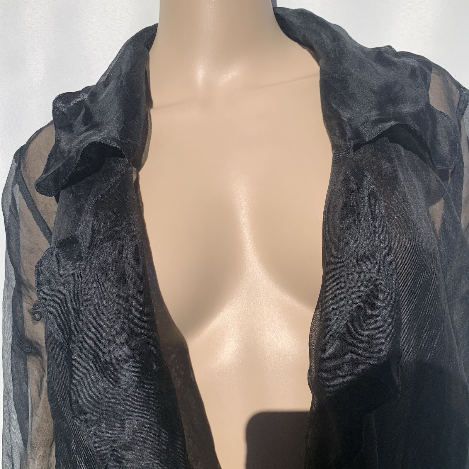 Repaired Vintage Designer Elan Vitale Avant Garde Sheer Black Rayon Duster Coat