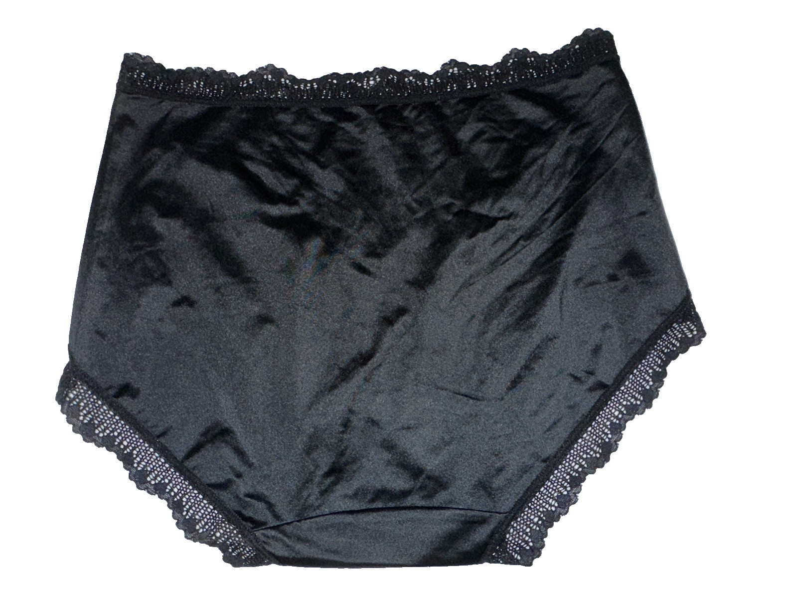 ~Shiny Large Black With Gem Nylon Lace Blended Panties W/Bow Cotton Gusset New