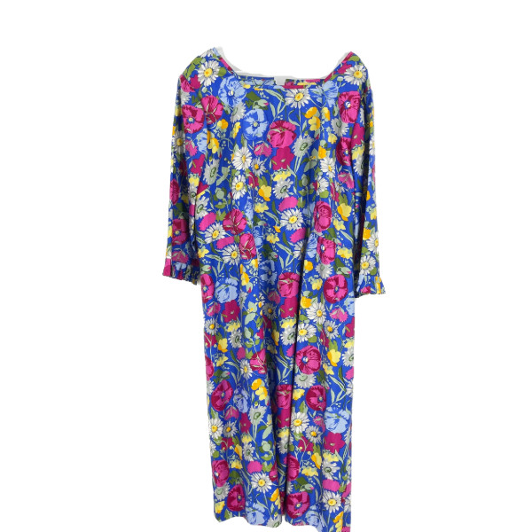 Vintage Design by Choisy Dress 70&rsquo;s Blue Floral Thailand Caftan Maxi Size XXL
