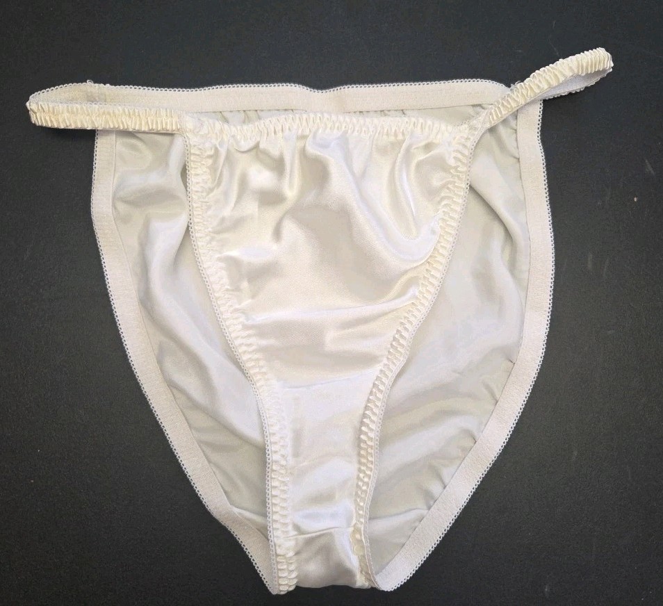 Vintage 90s Shiny Satin String Bikini Panties Ivory California Dynasty 1X Plus