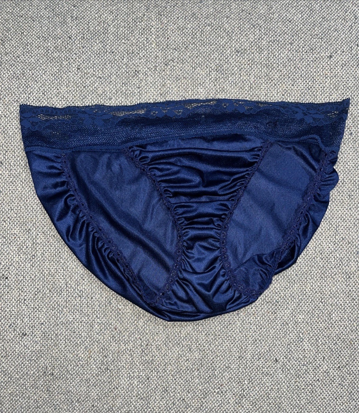 Vintage Encounters Nylon Blue Silky Lace Top Bikini Sissy Hiphuggers Panties