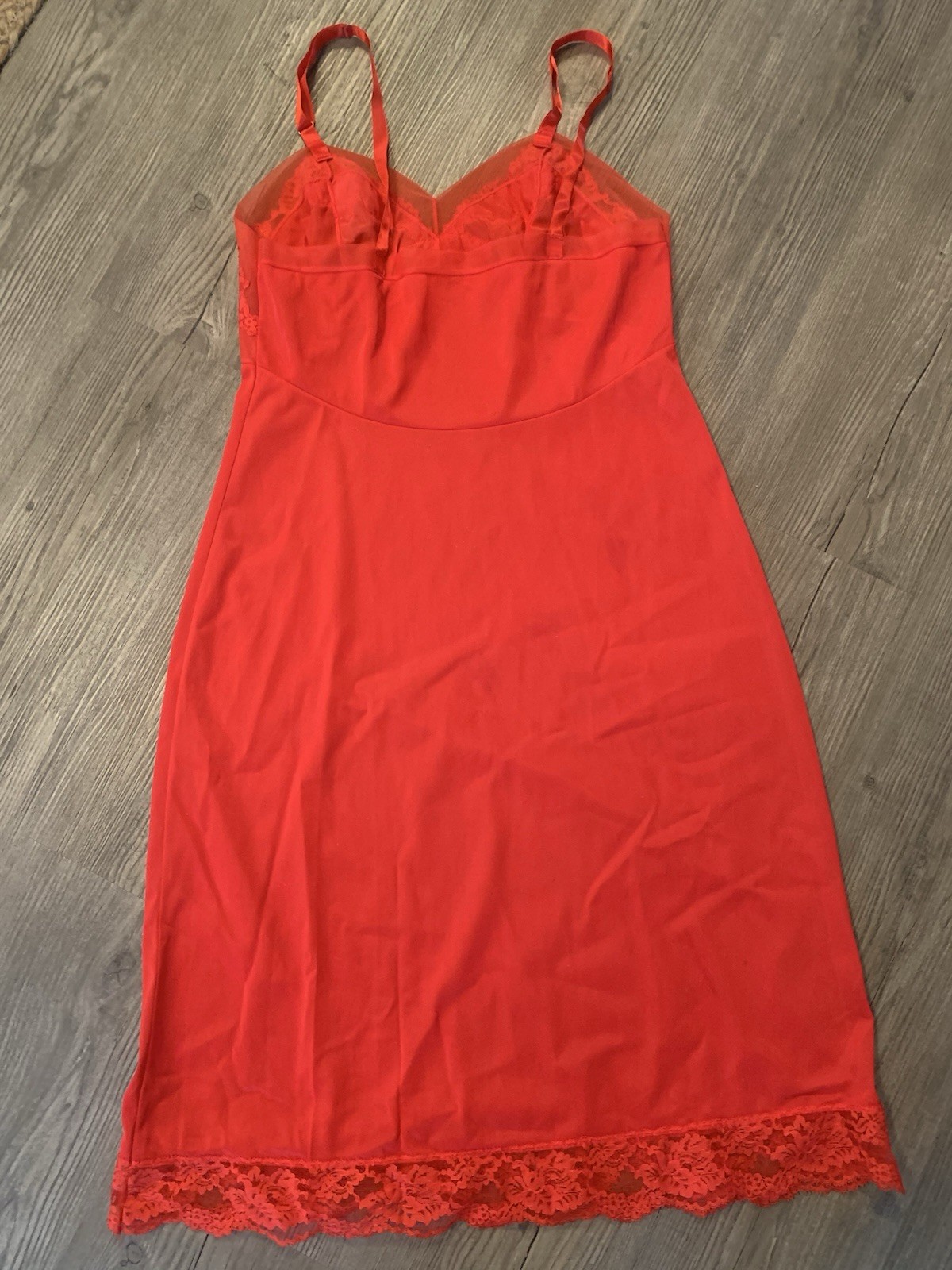 Vintage Charmode 100% Silky Nylon Red Full Slip Lace Detail Pleated Cups Sz 36