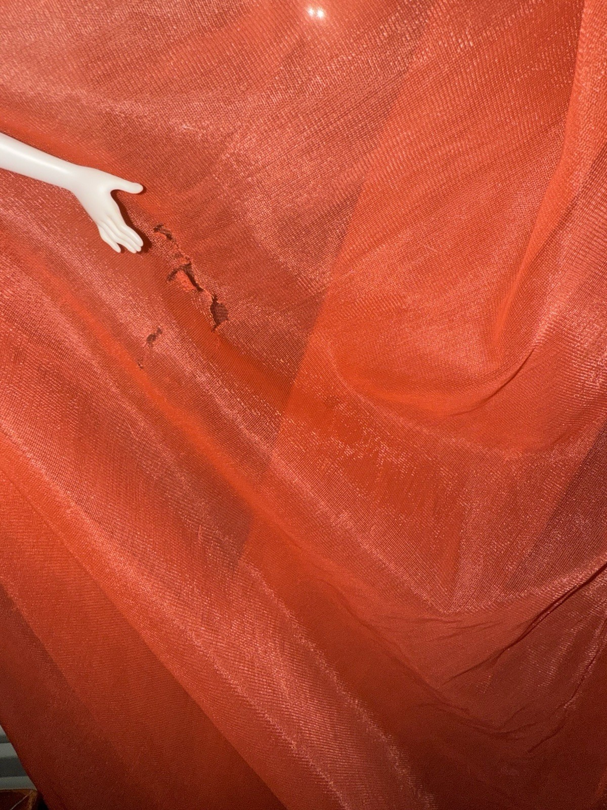 Vtg Intime Nightgown & Robe Double Chiffon Peignoir Set Flame Orange Sweep S M +