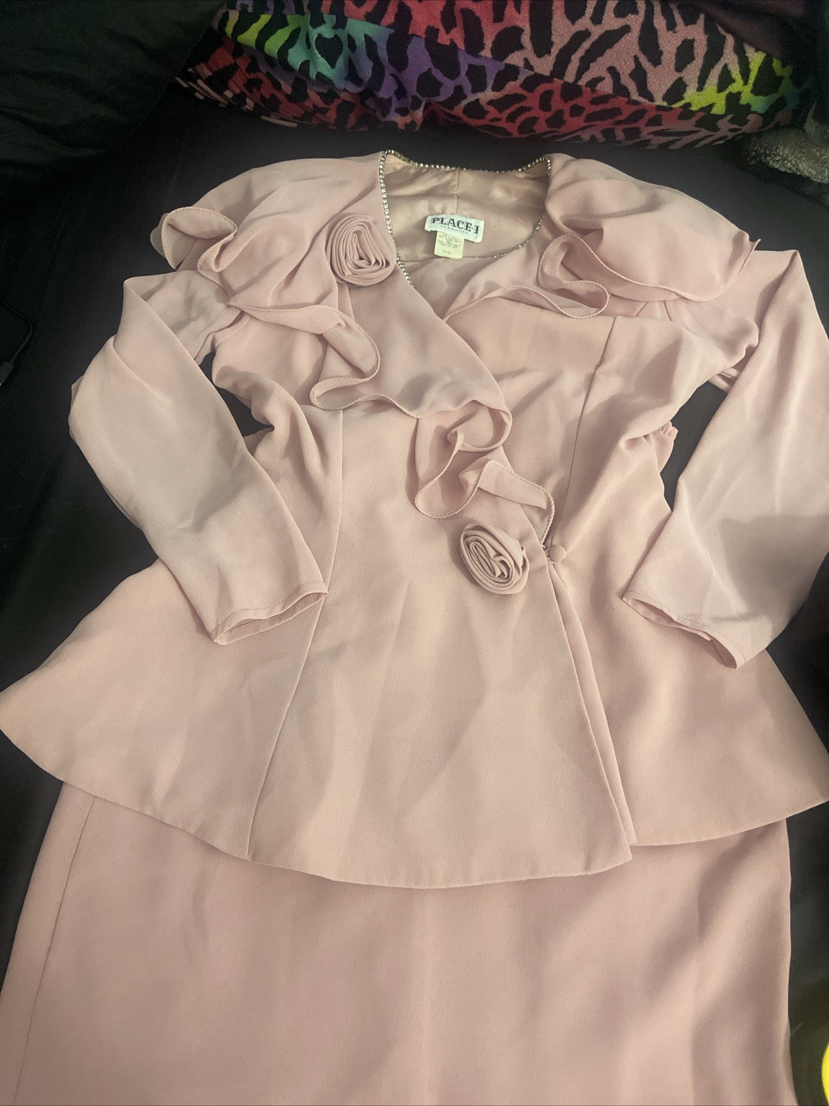 Vtg 80s 90s Pink Peplum Skirt Suit Rosette Ruffle Coquette Barbiecore Formal 5/6