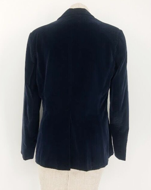 Vintage Present Co Womens Button Up Blazer Size 13/14 Velour Jacket Navy Blue
