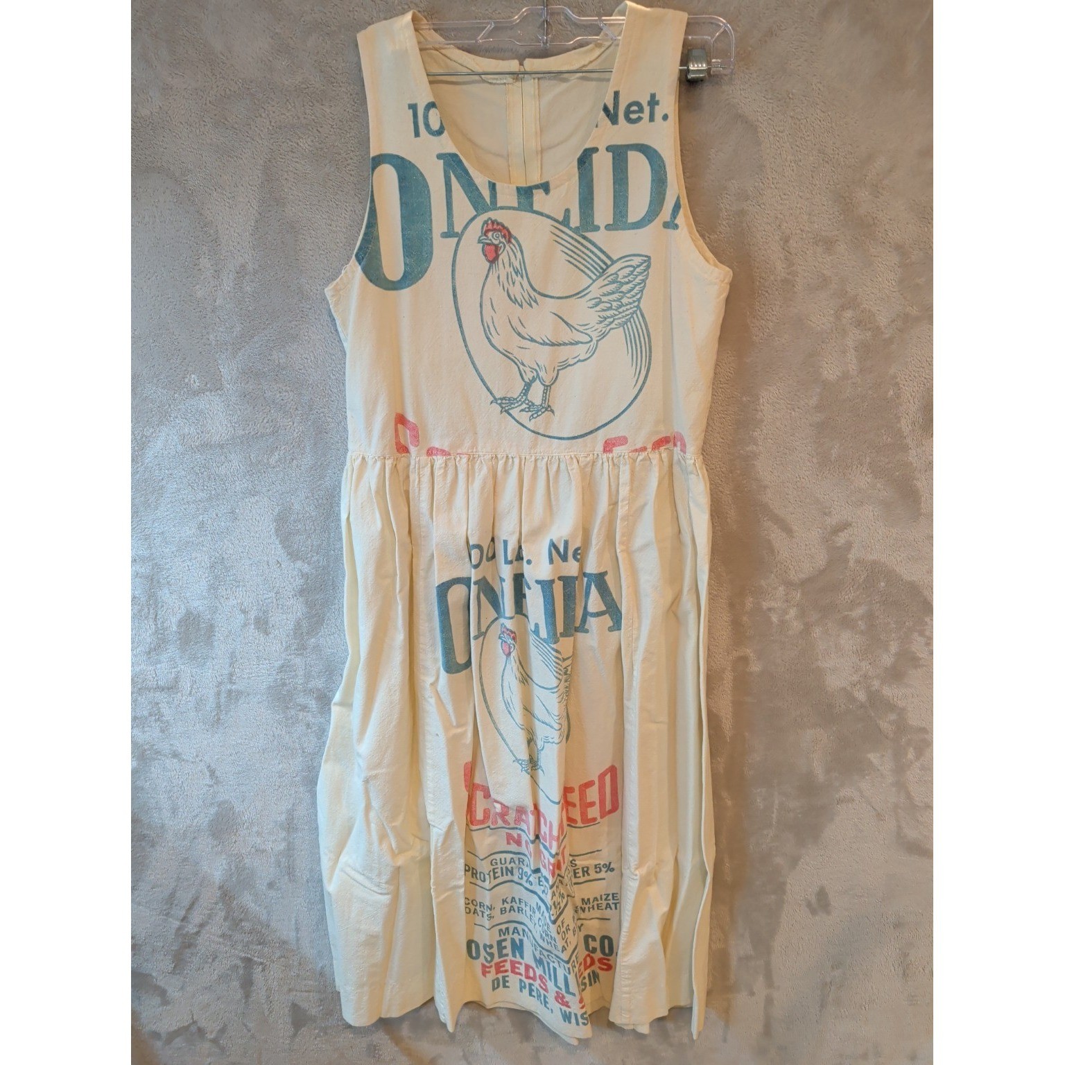 Vintage Handmade Oneida Scratch Feed Sack Dress Osen Milling Chicken Print USA