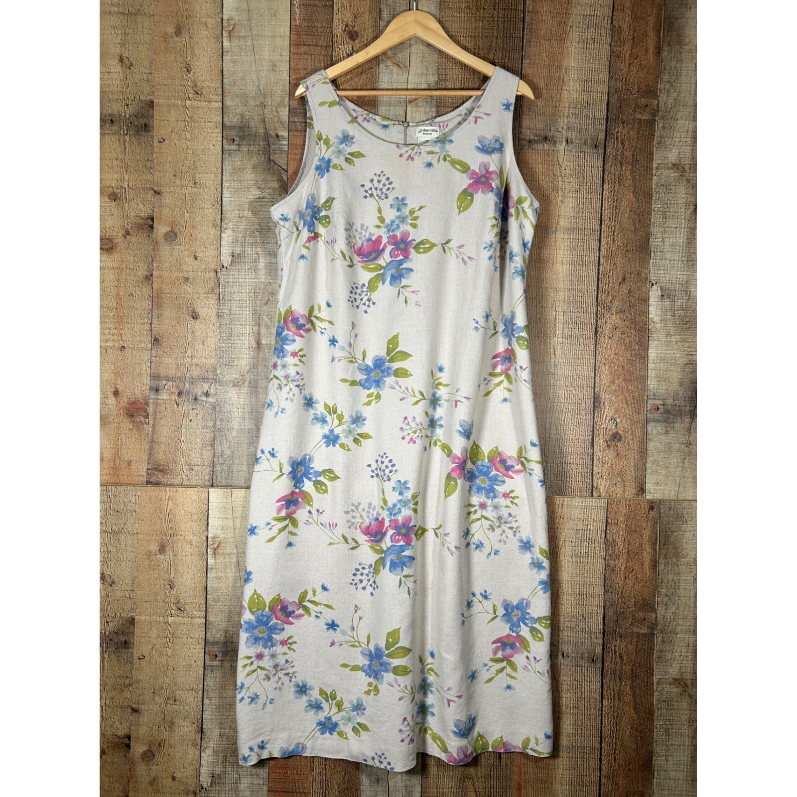 St. John&rsquo;s Bay Vintage 90s Linen Floral Maxi Dress Plus 20W Cottagecore Boho