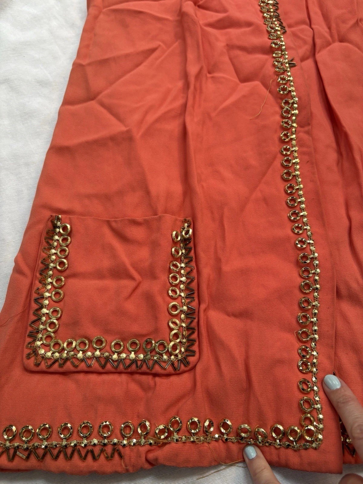 1960s Estelle Allardale Designer Orange Gold Beaded Blouse Retro Small MOD