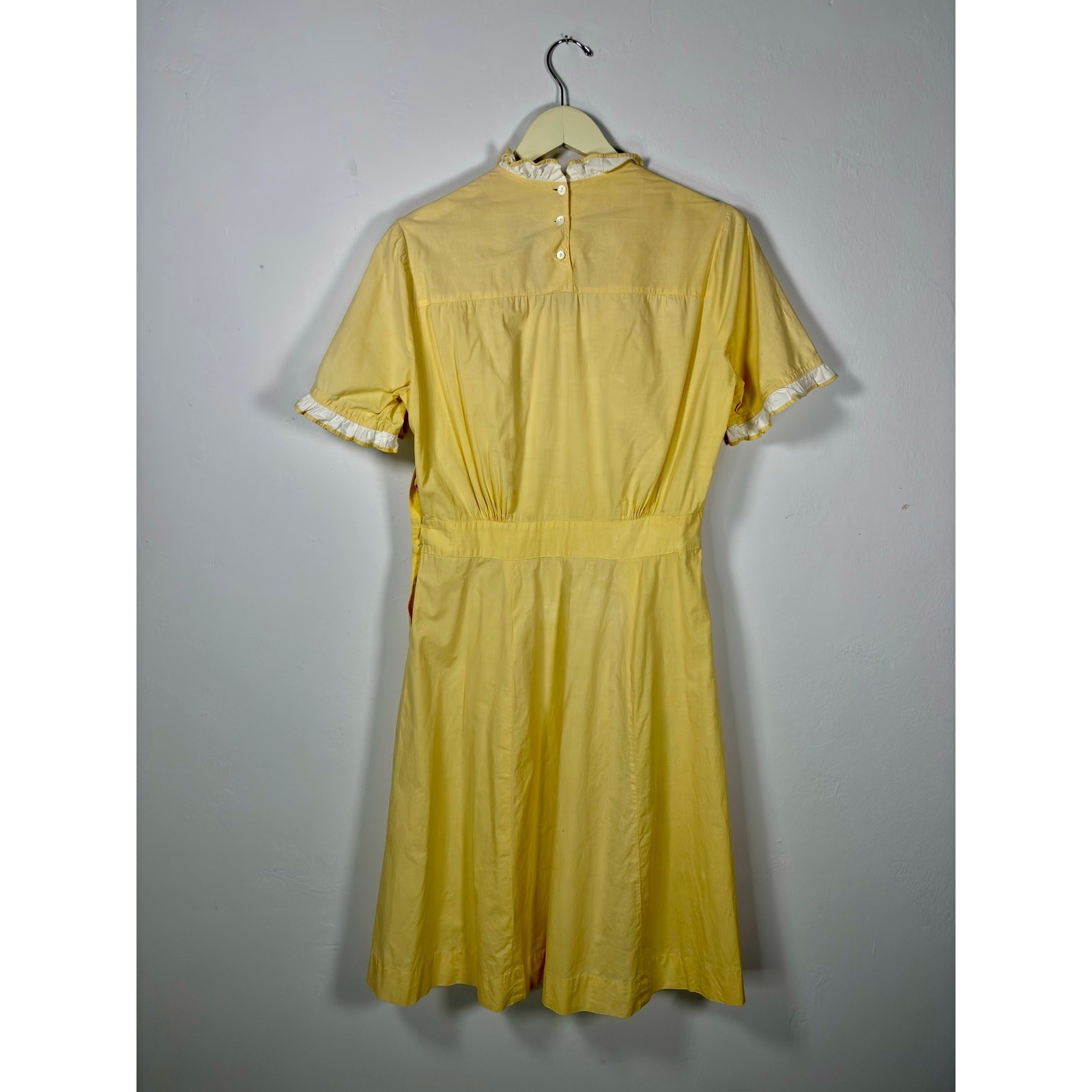 1950s Expensive Simplicity Yellow Cotton Ruffle Maids Uniform Dress As Is