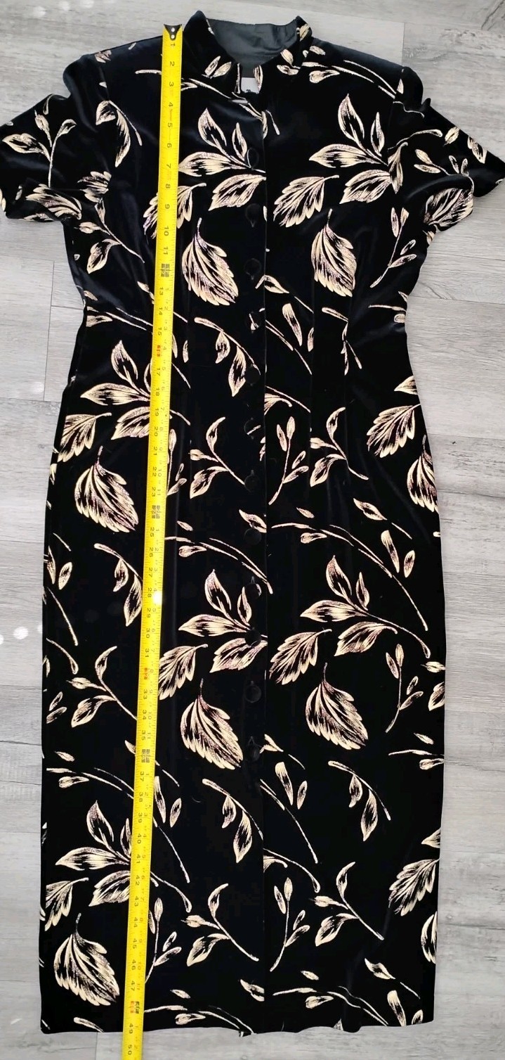 Another Thyme Velvet Gold Black Maxi Dress Mandarin Collar Vintage Size 10 Y2K