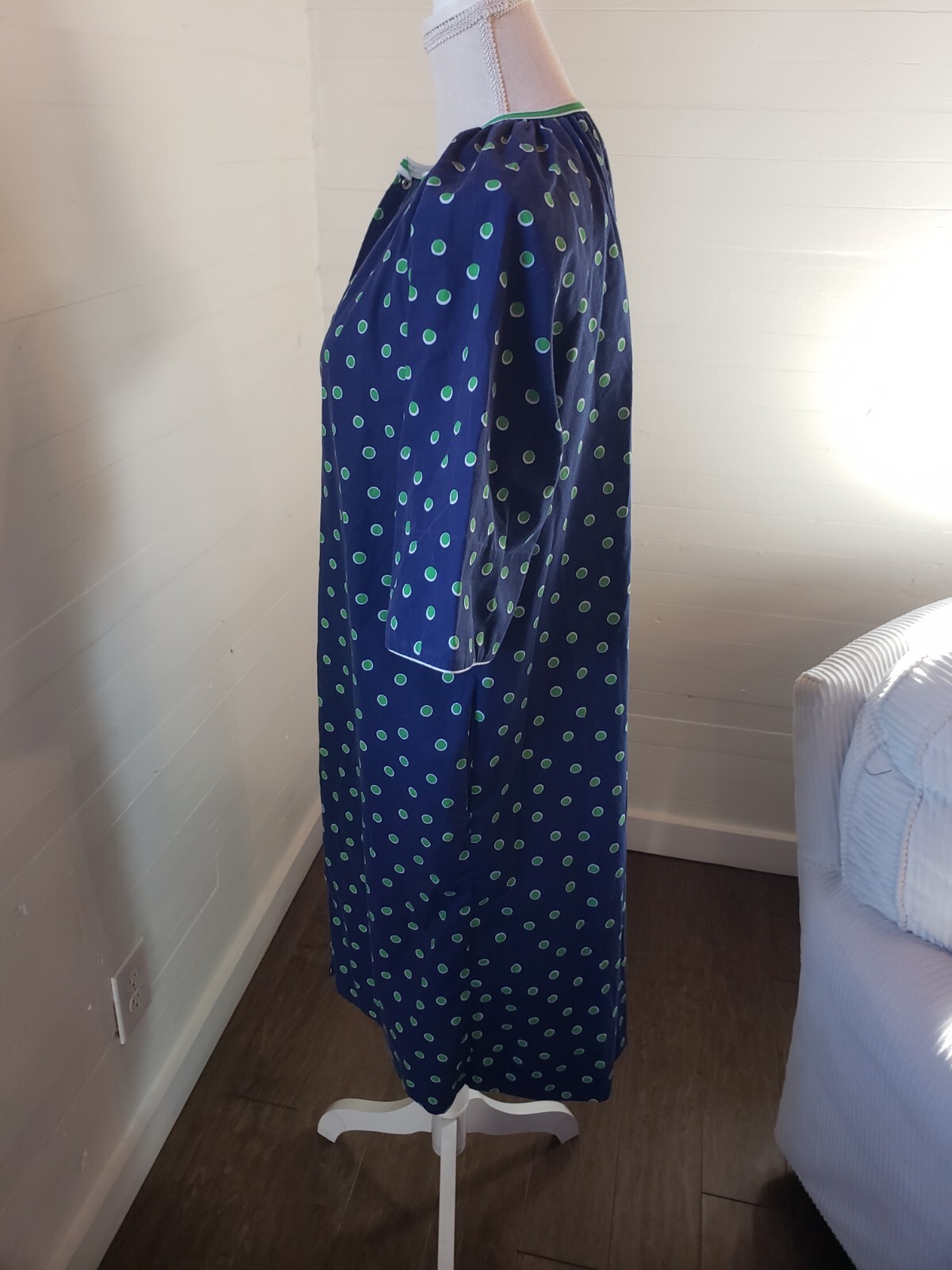 Vintage MODELS COAT Blue MultiColor Floral Snap Duster House Coat Pockets Med Lg
