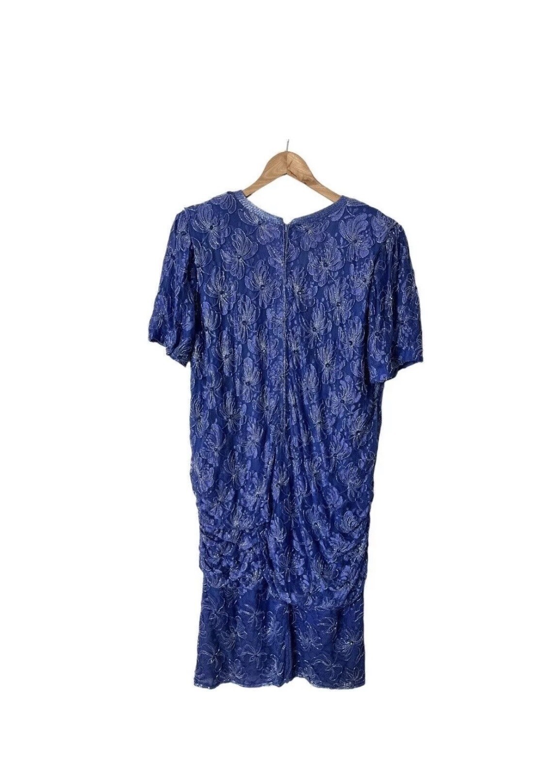 Vtg Judith Ann Plus Blue Beaded Sequined Silk Formal Dress Womens 2X XXL 20 Plus