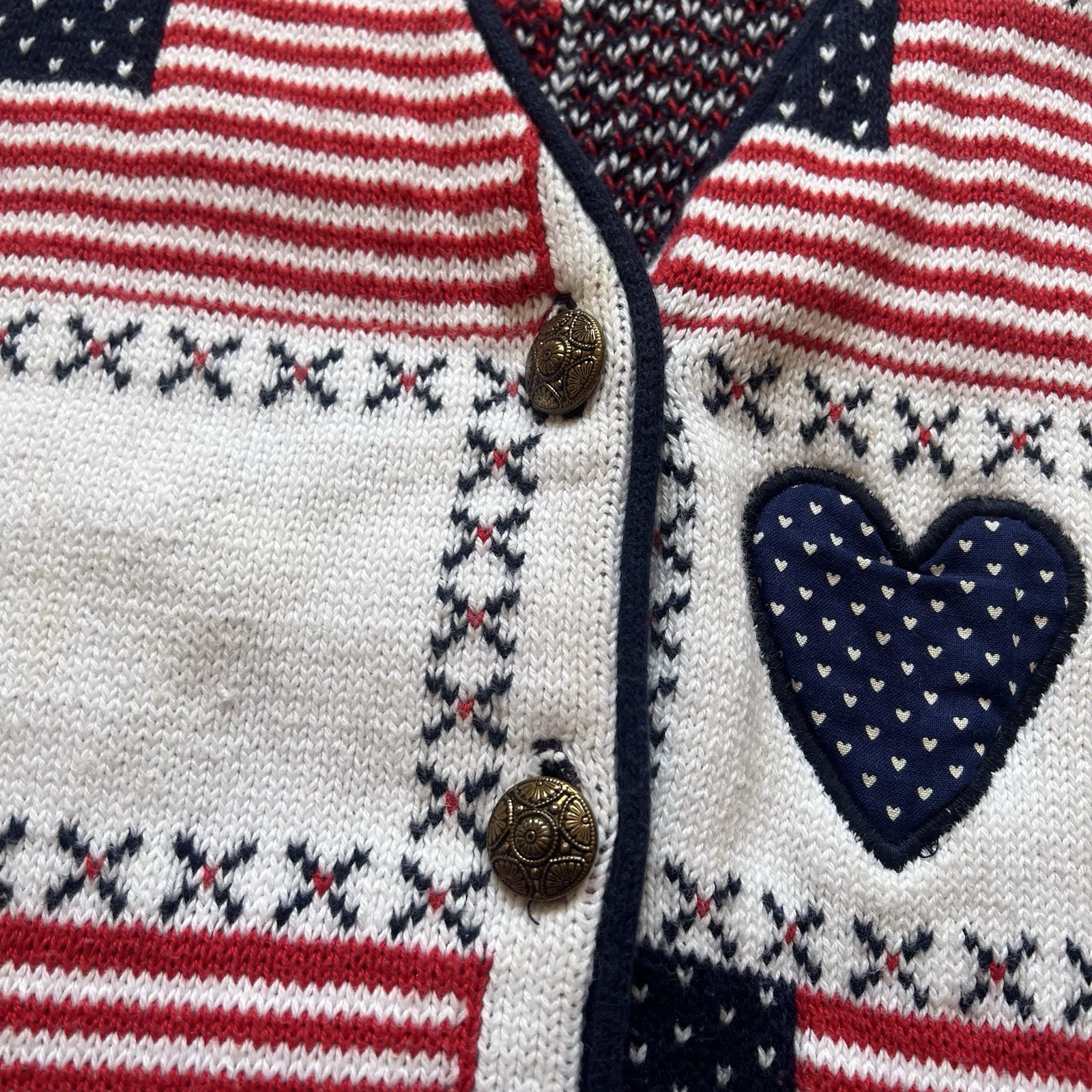 Loft Sweater Vest USA Flag Patchwork Medium Cottagecore Grandmacore Vintage