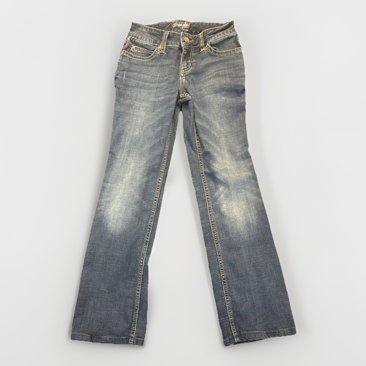 Vtg Wrangler Bootcut Blue Denim Jeans 32&Prime; Inseam Women&rsquo;s Size 1/2 1B12