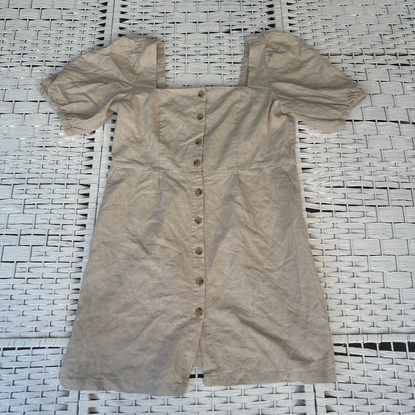 Linen Cottagecore Women&rsquo;s Beige Dress XL Old Navy