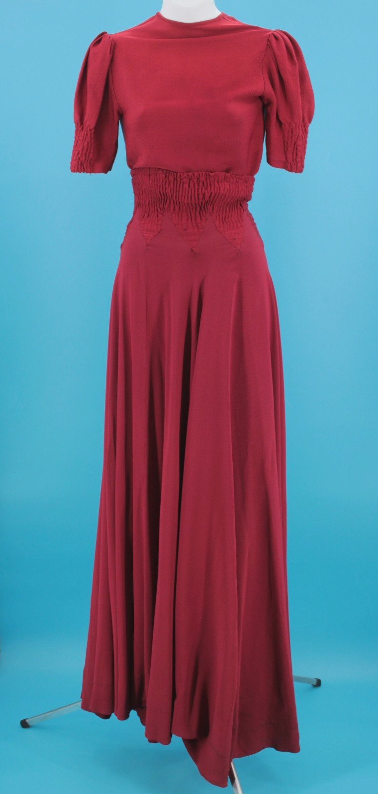 VTG Women&rsquo;s 30s 2 Pc Maroon Dress Set / Top & Maxi Skirt Sz XS/S 1930s Matletex