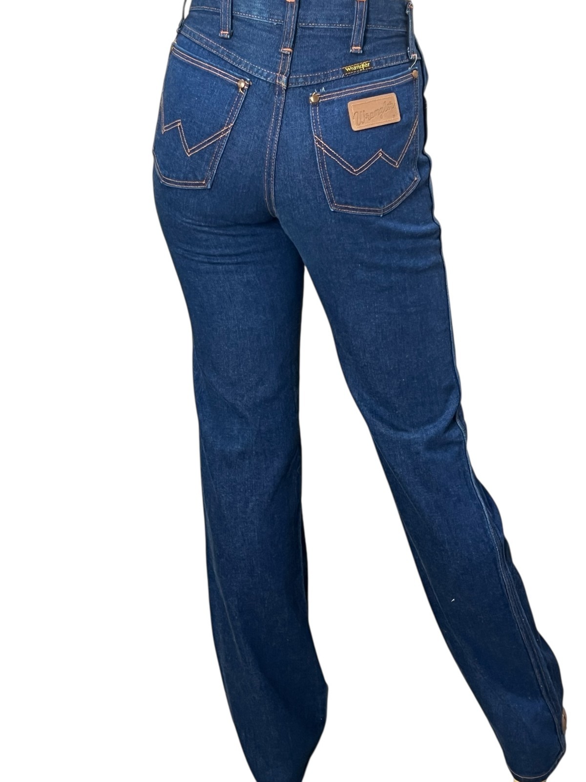Vtg 70s 28/34 Wrangler Jr Jeans Blue Denim USA Straight Leg Orange Stitch 27/35