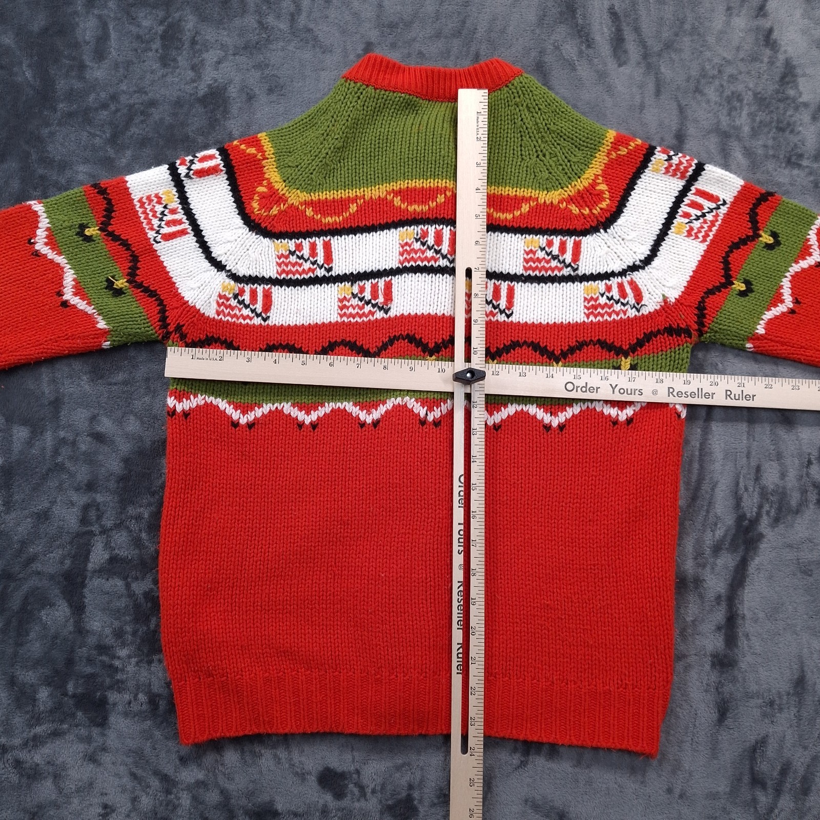 Vtg Handmade Button Front Sweater Red Green Acrylic Blend Womens M 80s Style