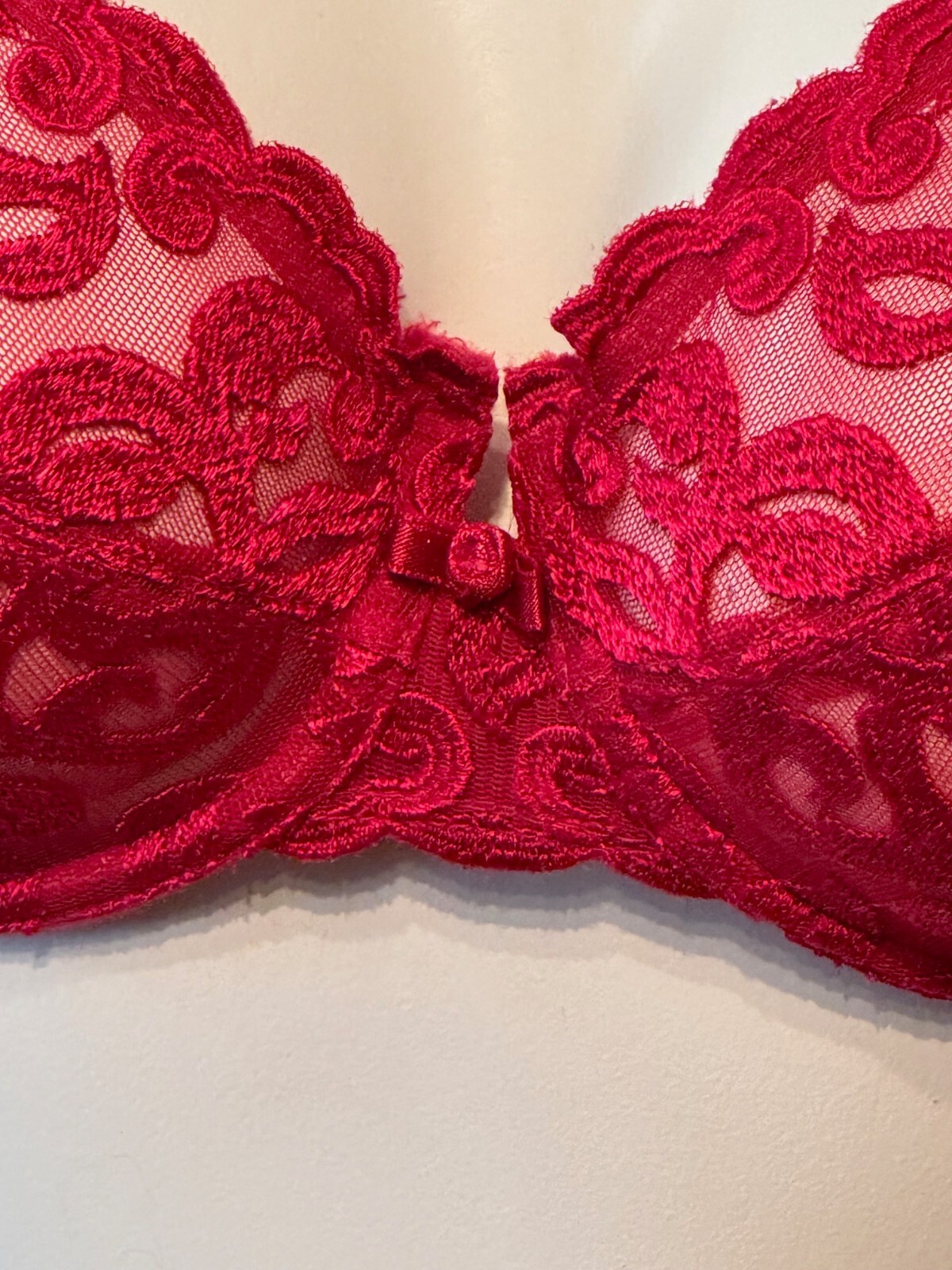 VINTAGE WACOAL 85199 ~ RED ARABESQUE SEMI SHEER FULL FIGURE UNDERWIRE BRA 34C