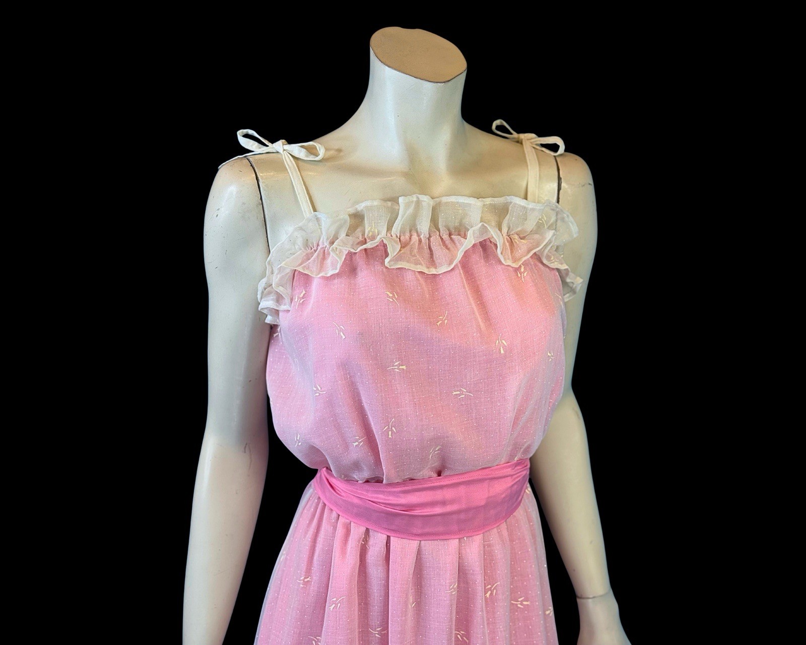 1970s Pink Prairie Ruffle Maxi Sundress | Romantic Cottagecore | XS S