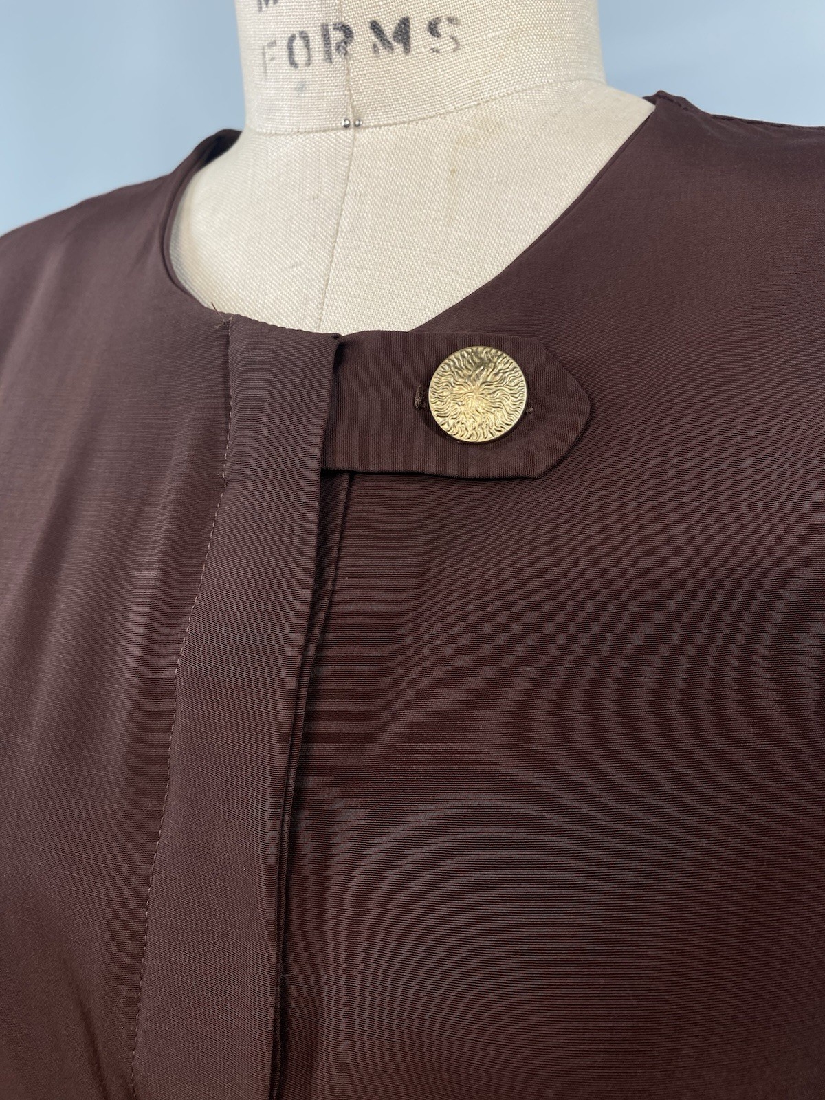 Women Vintage Top SIZE MEDIUM brown rayon ORIEL classic tunic pockets 80s 90s