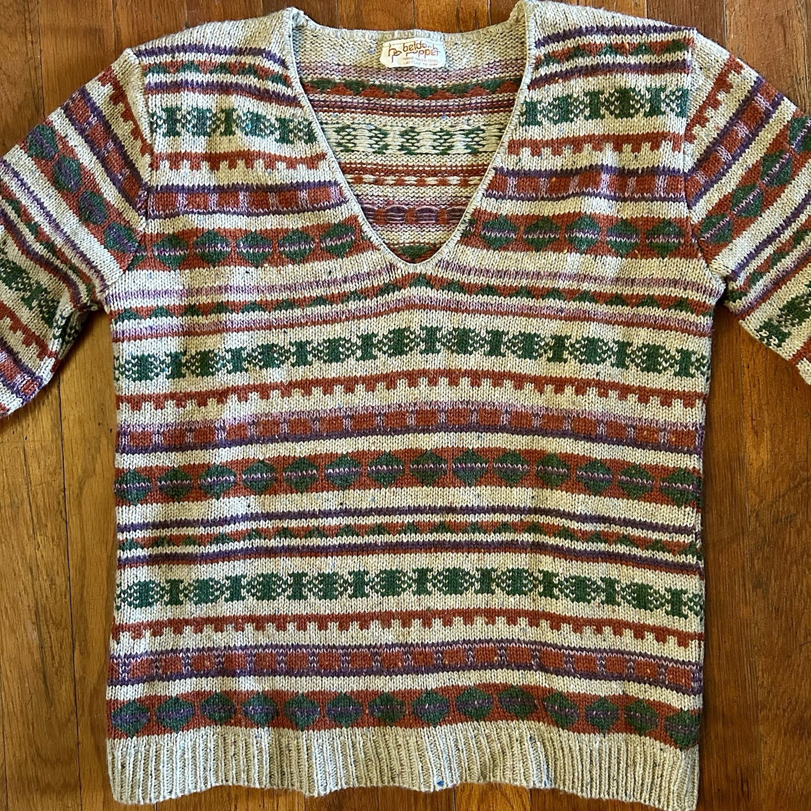 Vintage Beldoch Popper Wool Preppy ‘80s Multicolor Striped V-Neck Sweater XS
