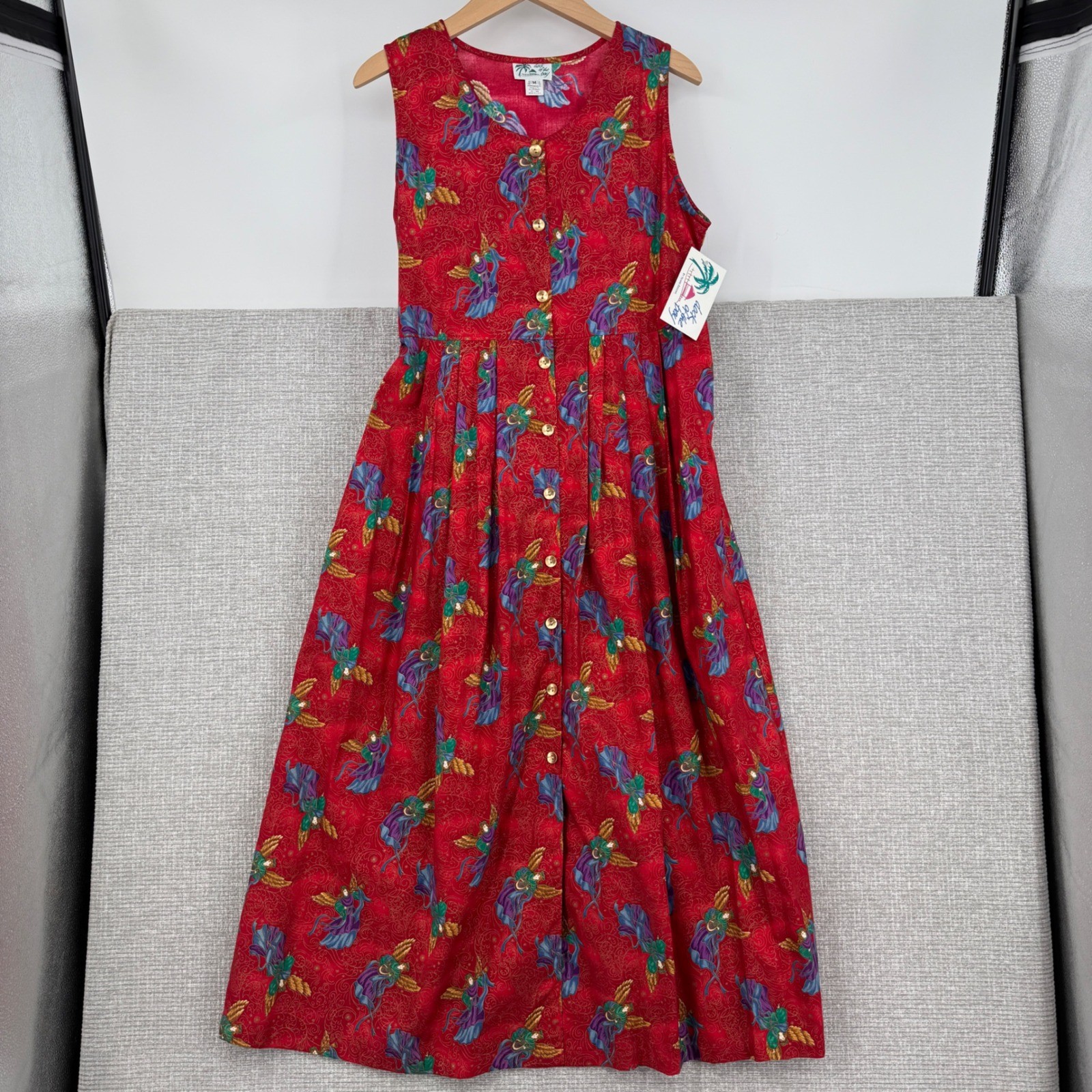 Vintage Dock of the Bay Dress Women M Red Cotton Angel Christmas Maxi Christmas