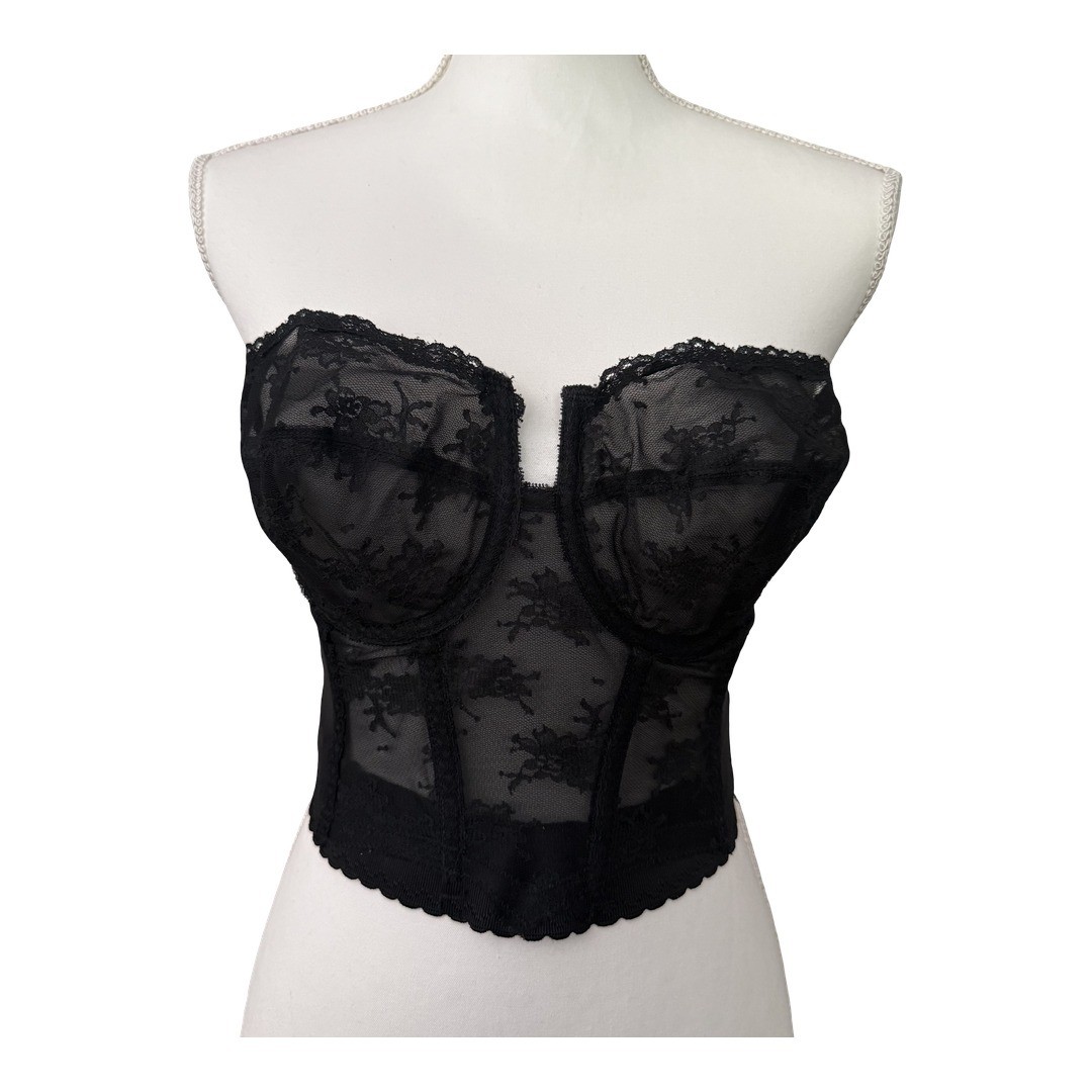 Backless by Young Smoothie Bra Corset Busier Black Lace Strapless Womens 34D