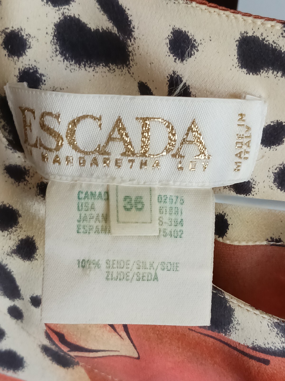 Vintage 90&rsquo;s Escada silk animal print Margaretha Ley size 36 HTF short sleeve