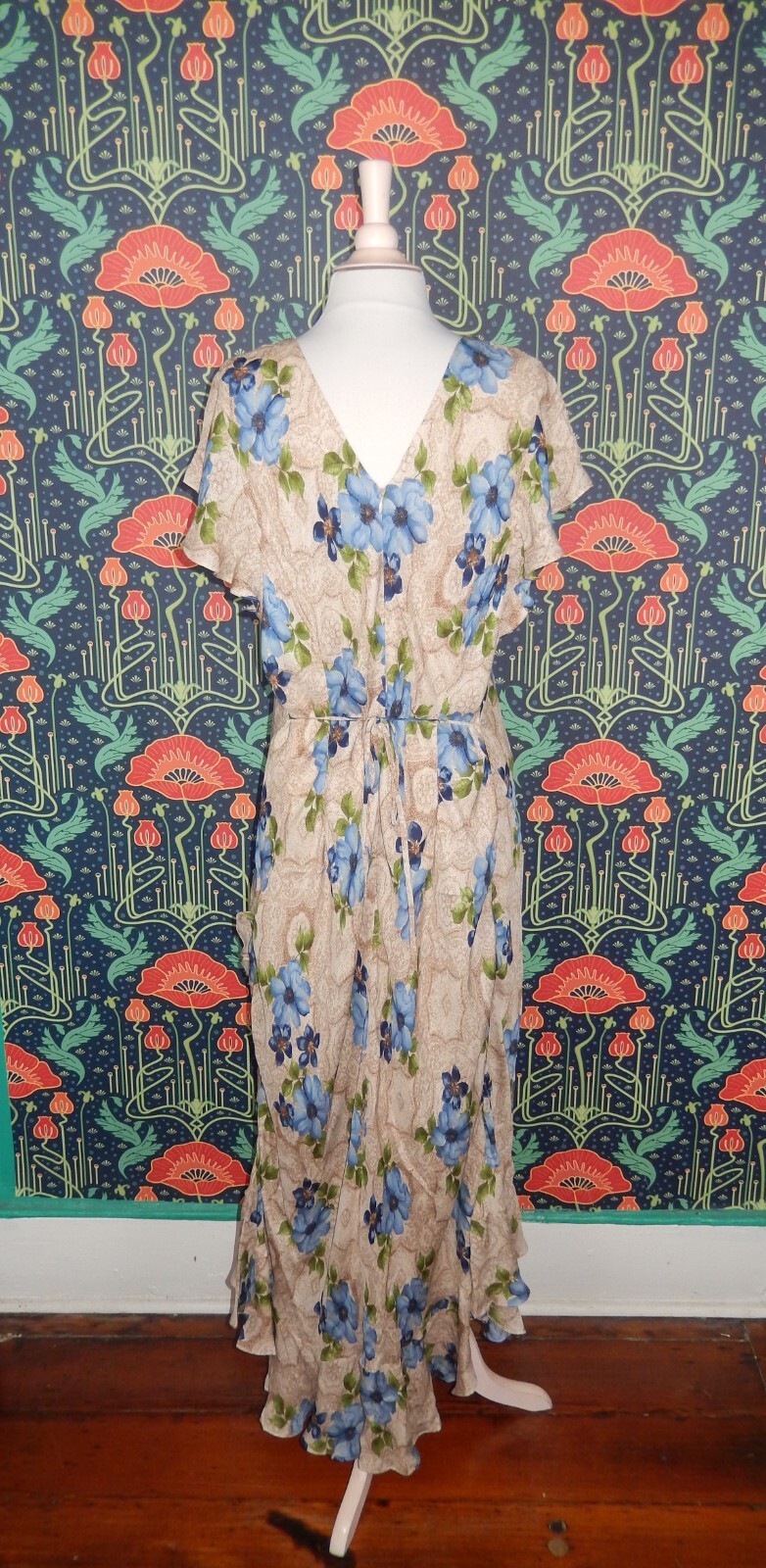 Vintage Y2K Lane Bryant Silk Dress Bias Cut Ruffle Boho Midi Feminine 26