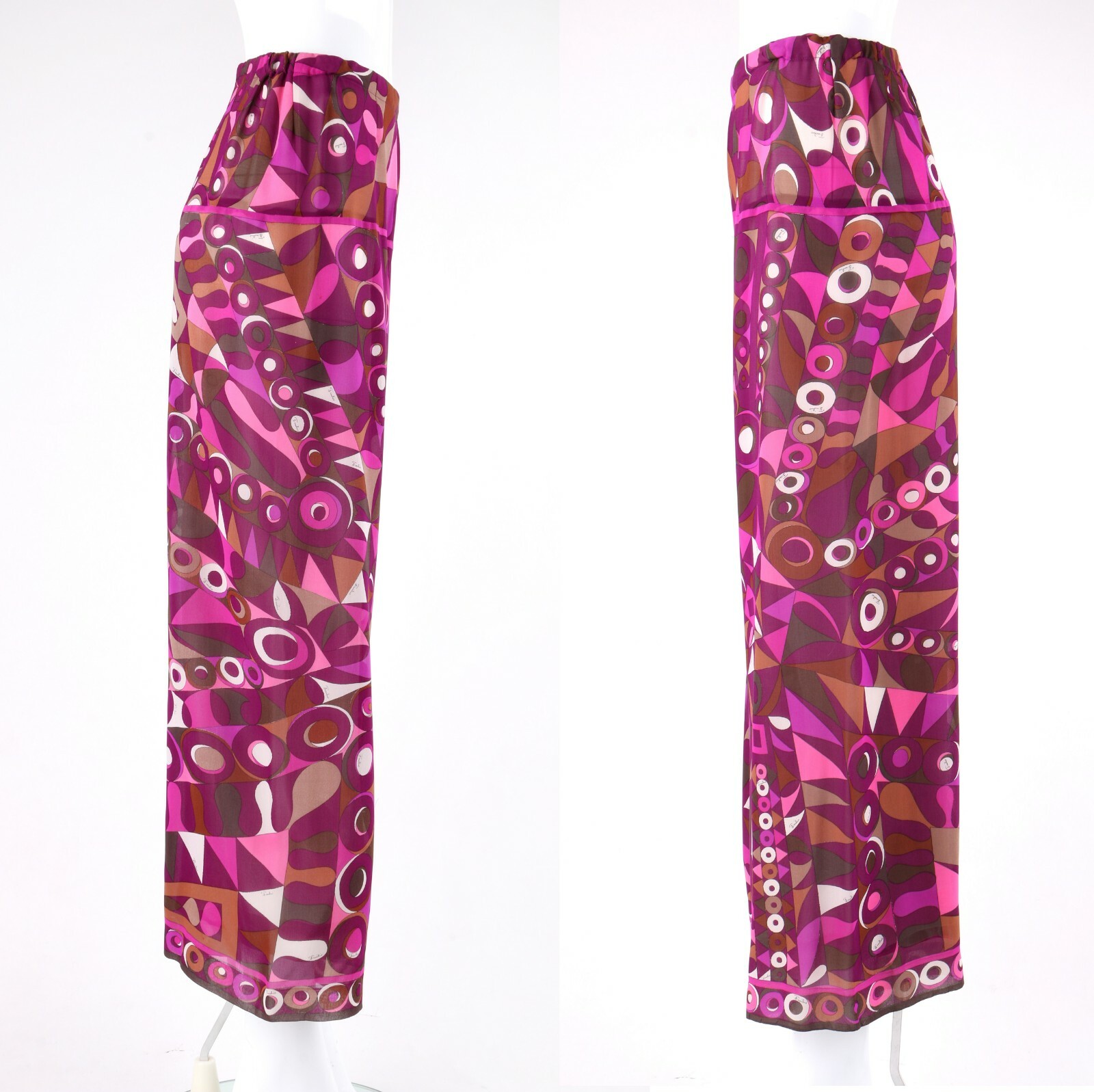 EMILIO PUCCI c.1960s 2pc Purple Multicolor Op Art Silk Blouse Pants Set Ensemble